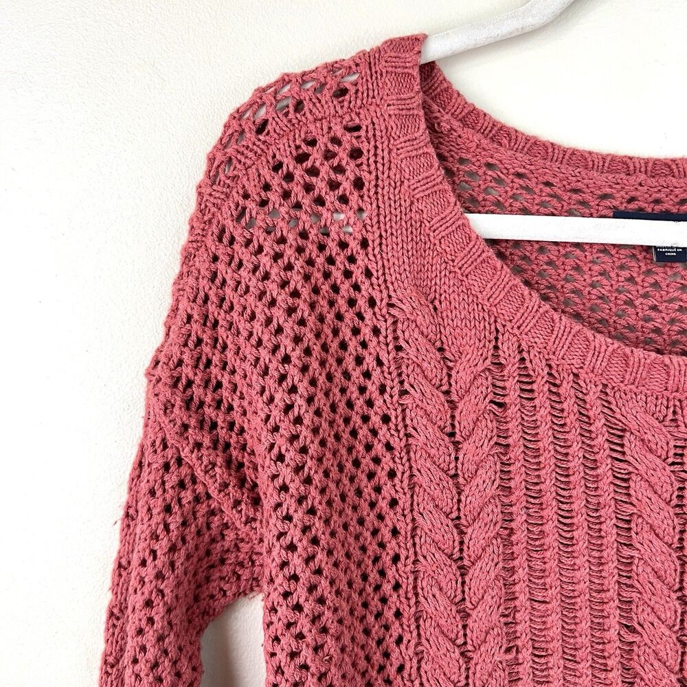 American Eagle Outfitters Mauve Rustic Pink Thick Cableknit Y2K Cozy Sweater Med - Picture 3 of 7